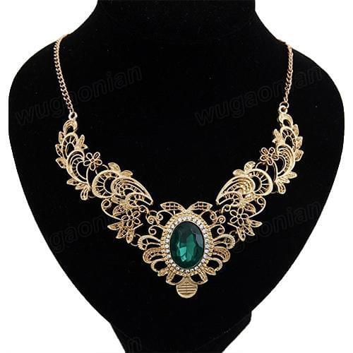 Boho Vintage Women Luxury Party Hollow Out Flower Oval Rhinestone Statement Bib Necklace indian Lady Dress Choker Big Necklace