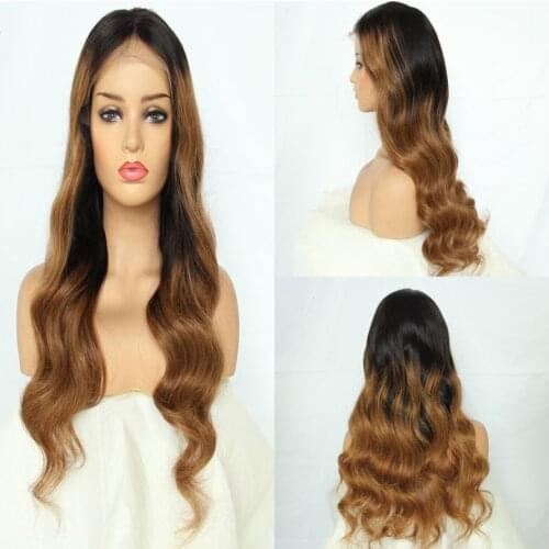 Ombre Body Wave Human Hair Wigs for Women 13X6 Glueless Lace Frontal Wig 1B30 brown color lace wig Brazilian Remy hair Wig