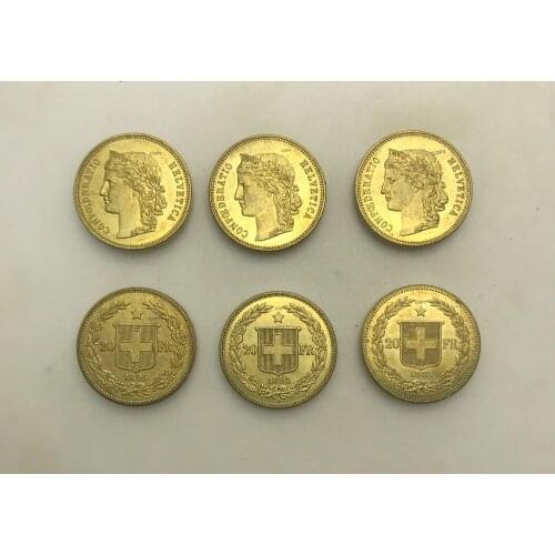 Switzerland 1887 B 1893 B 1895 B 20 Fr Francs Helvetica Gold Crafts Brass Metal Copy Coin All Smooth Edge