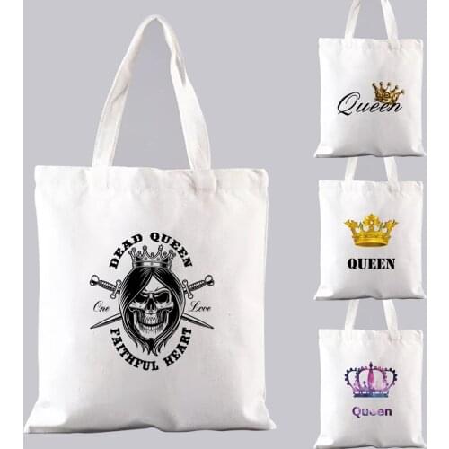 Bag Female Eco Shopping Bag Harajuku Style Queen Crown Pattern Series Bolsas Shoppers Shoulder Bag Reusable Women Cloth Handbags