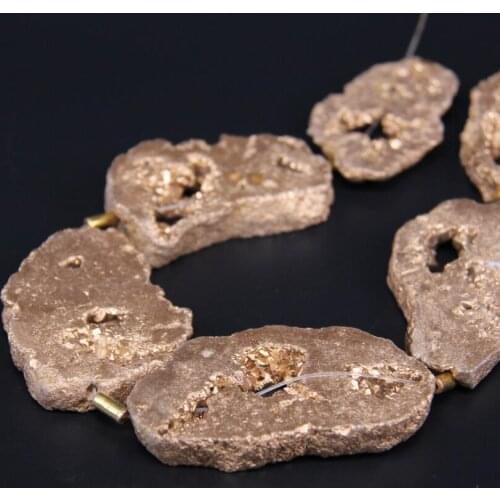 15.5"/strand Light Gold Titanium Quartz Geode Druzy Freeform Slab Nugget Beads,Natural Roug Crystal Drusy Slice Pendant