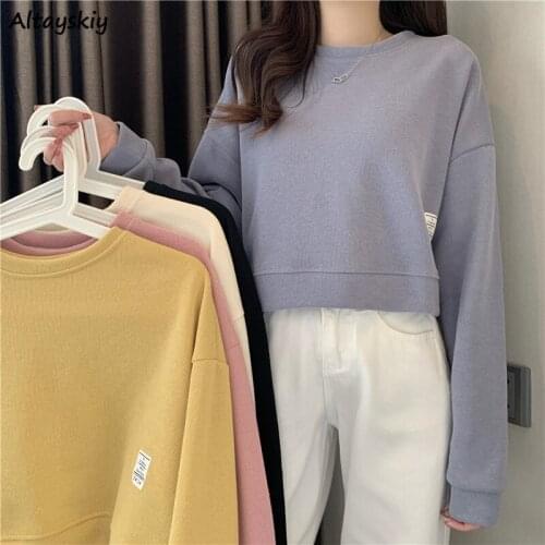 Sweatshirts Women Office Korean Loose Ulzzang Vogue Pure Colors Clothing Mujer Spring Elegant Harajuku Fashion Daily Soft Formal