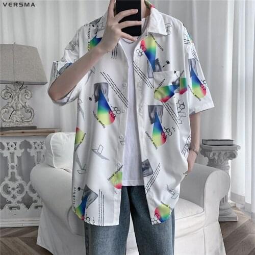 VERSMA Japanese Harajuku Ulzzang Vintage Graffiti Print Shirt Men Women Clothes Summer Top Short Sleeve Shirt Women Dropshipping