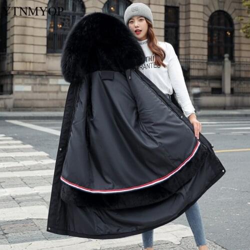 YTNMYOP Thicken Warm Coat Women Distachable Fashion Long Jackets Hooded Plus Size S-3XL Padded Clothing Snow Wear Parkas