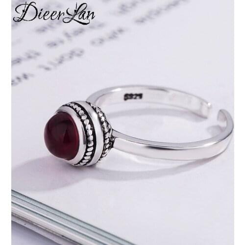 Punk Vintage Style Silver Color Red Ball Finger Rings For Women Antique Ring Christmas Gifts Jewelry 2021