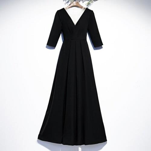 Bespoke Occasion Dresses Vintage V-Neck Short Pleat Lace Luxury Black A-Line Floor-Length Elegant Lady Formal Evening Gown HB092