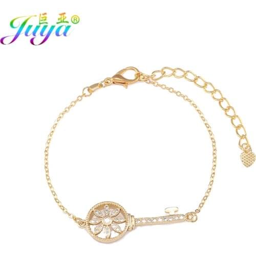 Gold/Rose Gold Colors Flower Key Connector Micro Pave Clear Zircon Charm Bracelets Fit Women Jewelry Making DIY Craft