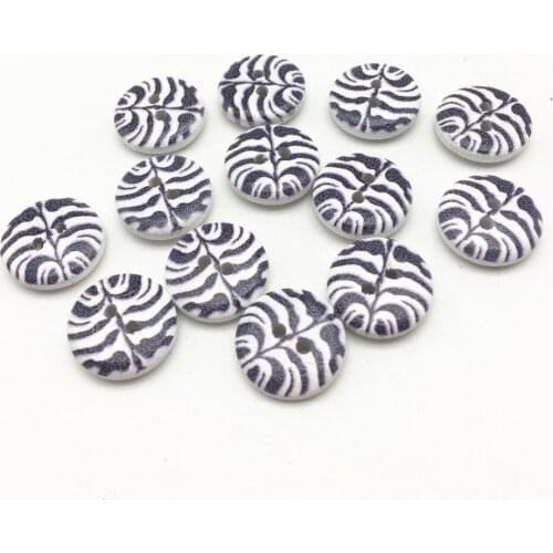 100pcs Zebra Printed Wood Buttons 15mm 2 Holes Black Round Sewing Accessories Embellishments