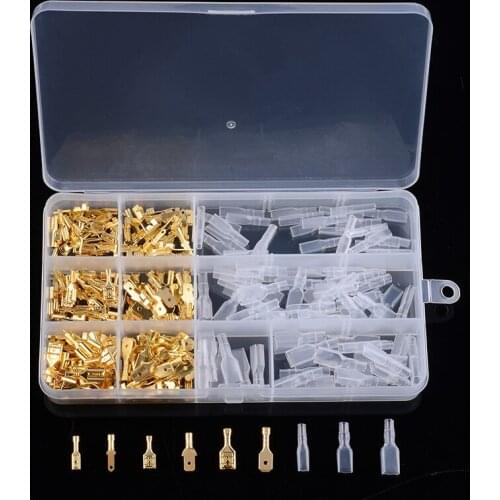 270pcs 2.8-6.3mm Car Auto Terminal Electrical Wire Crimp Connectors Male Female Spade Transparent Sheath Assortment Kit Tool