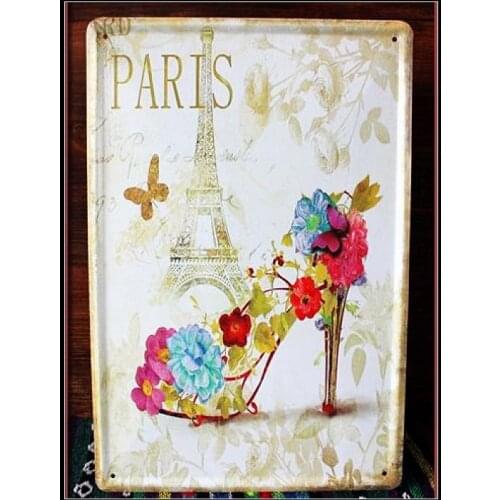 50pcs/lot Metal Sign shabby chic Eiffel tower of pairs painting retro Art wall sticker Garage Cafe Restaurant iron Painting F-16