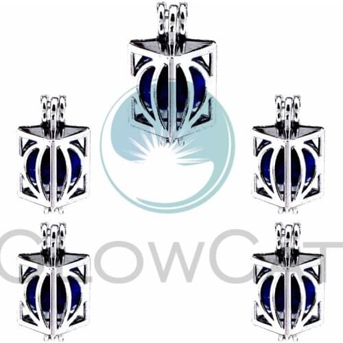 5X Hollow Cuboid Pearl Cage Locket Pendants Aromatherapy Essential Oil Diffuser Locket For DIY Necklace Jewelry