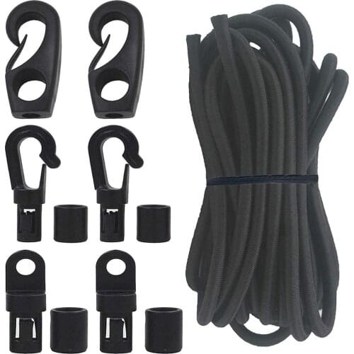 6/PK 1/4" Bungee Cord End Hooks + (1/4" X 20 Feet) Shock Cord Elastic Bungee Rope Cord for Shock Absorbent, Strong Hold - Campin