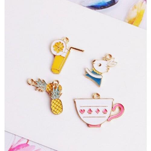 6pcs Korean Earrings for Girls Children Kids Jewelry pine apple Rabbit Bowl Lemon Cup Necklace pendant Bracelet Hair Accessories