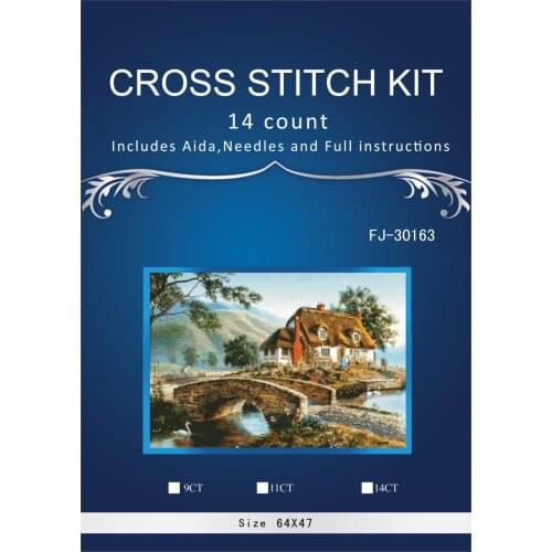 64-44 Needlework Craft Home decor French DMC Quality Counted Cross Stitch Kit Oil painting 14 ct Cottage with bridge3th