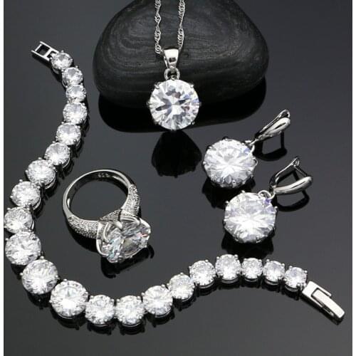 925 Silver Bridal Jewelry Sets For Women Wedding Accessories Cubic Zirconia Earrings/Ring/Bracelet/Necklace/Pendant Silver Kits
