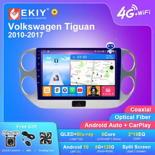 EKIY Android 10 Car Radio For Volkswagen VW Tiguan 2010-2017 Multimedia Video Player Navigation GPS Stereo BT no 2din 2 din DVD