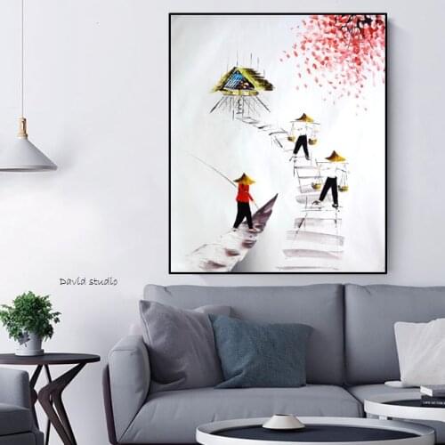 Free Shipping Paintings Vietnam Art Oil Paintings Fishing for Home Decor idea Oil Painting For Living Room