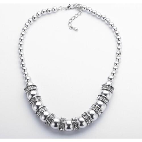 Free shipping Fashion Metal Vintage Jewelry chunky alloy shiny big ball with crystal spacer necklace Choker Necklaces for women