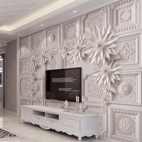 Wellyu Custom large wall painter with beautiful European embossed brick wall flowers 3d stereo TV background wall