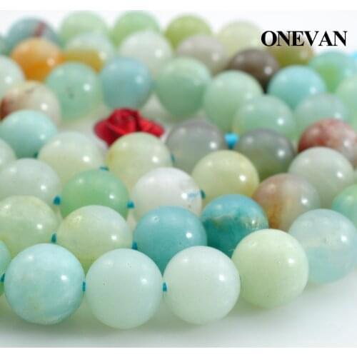 ONEVAN Natural Colorful Amazonite Round Beads 6-12mm Loose Stone Bracelet Necklace Jewelry Making Diy Accessories Gift Design