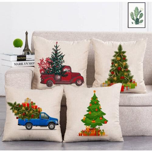 Red Truck Christmas Tree Pattern Cushion Cover Sofa Pillow Case Home Decorative Pillow Cover 45X45CM Fundas De Cojin T319