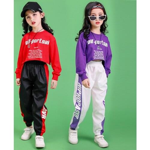 Kids Hip Hop Clothes Girls Jazz Street Dance Costumes for Children Midriff-baring Sweatshirt Jogger Pants Ballroom Dance Outfit
