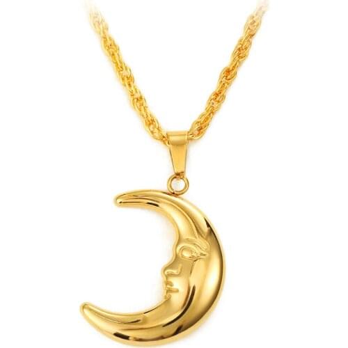 Fooderwerk Jewelry Fashion 3D Solid Moon Hollow Pendant Necklace Middle East Golden Ladies Necklace Jewelry