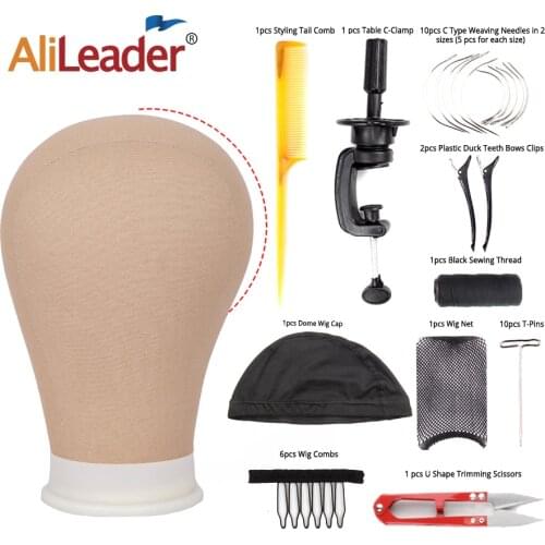 Alileader 11Pcs/Set Wig Making Tools Canvas Block Head Wig Stand Dome Caps Clips Hair Nets 20.5" 21" 22.5" 23" Mannequin Head