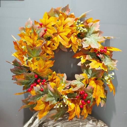 Simulated Garland Nordic Style New Christmas Home Door Decoration American Autumn Leaves Floral Ring Round 3 Colors 4 Size