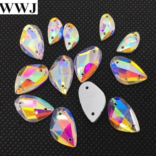Flatback tang-fish Shape Sew On Stones Crystal AB Color 2holes 9x14mm 12x19mm Sewing Glass Crystal