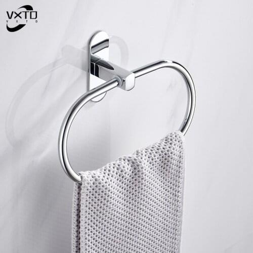 NO Drill Towel Ring Round Style Silver Stainless Steel Towel Ring Holder Bathroom Round Towel Rack Hand Towel Holder Steel Ring