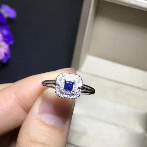 Lovely Small delicate round Natural blue sapphire gem Ring S925 Silver Natural gemstone Ring girl Womens party gift Jewelry