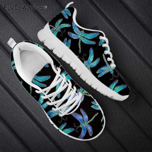 ELVISWORDS Butterfly with Dragonfly Pattern Breathable Sneakers for Ladies Stylish Womens Hiking Sports Shoes zapatos mujer New
