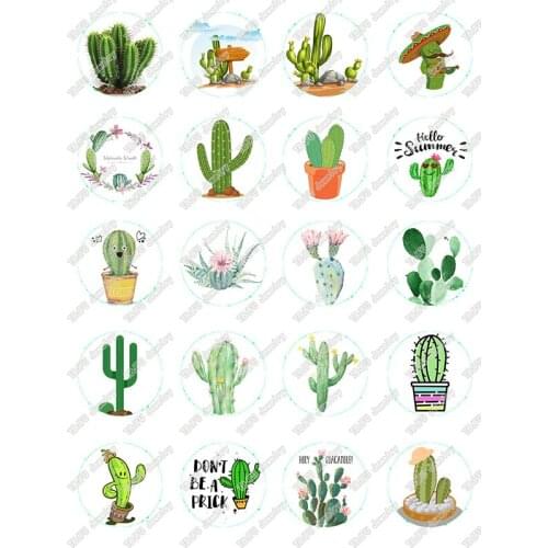 40pcs/lot 10mm 12mm 14mm 16mm Round Cactus Prickly Pear Pattern Glass Cabochon for DIY Jewelry Making Findings & Components T064