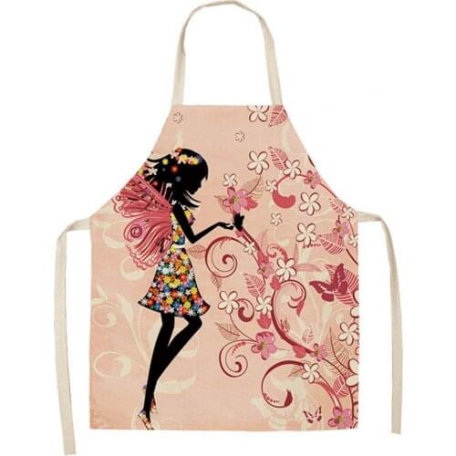 Kitchen Apron 3D Cartoon Fairy Colorful Flax Waterproof Cooking Apron for Home Long Apron Kitchen Cooking Cleaning Accessory