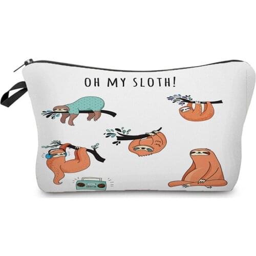 Lovely Printed Sloth Cosmetics Organizer Bag Portable Womens Makeup Bag Waterproof Storage Bags for Ladies Small Gift Bag