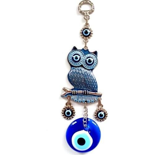 Evil Eye Beaded Owl Navy Blue Mini Wall Ornament