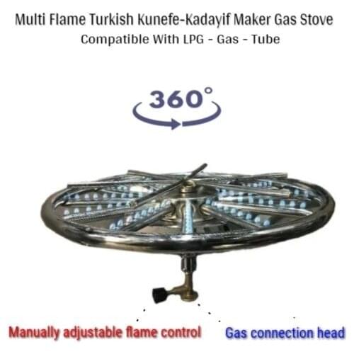 Multi-Flame Adjustable Turkish Kunefe Kadaif Stove Roasting Dessert Crep Cooker Stoves 360° Rotating Top Lpg Gas Propane Tube