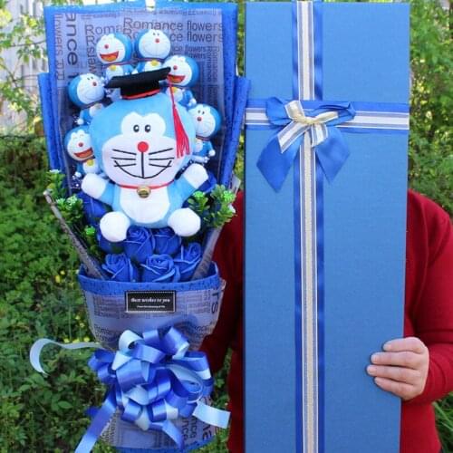 Cartoon doramon rose flower plush plastic bouquet Valentines Day Christmas birthday Gifts Handicrafts