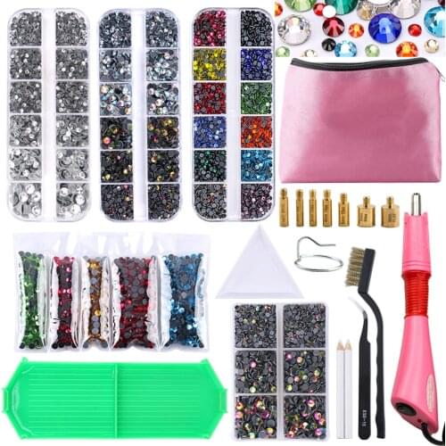 Pink Tool Set Hotfix Rhinestones Iron On Strass Crystal Hot Fix Applicator Rhinestone For Garment Accessories EU/US PLUG