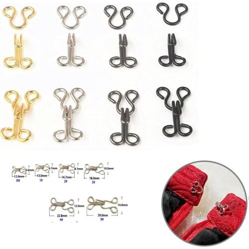 100 Set 1#-6# Hidden Button Combined Metal Hook Buckle Collar Hook Though Cable Collar Hook Clasp Buckle Clothing Accessories