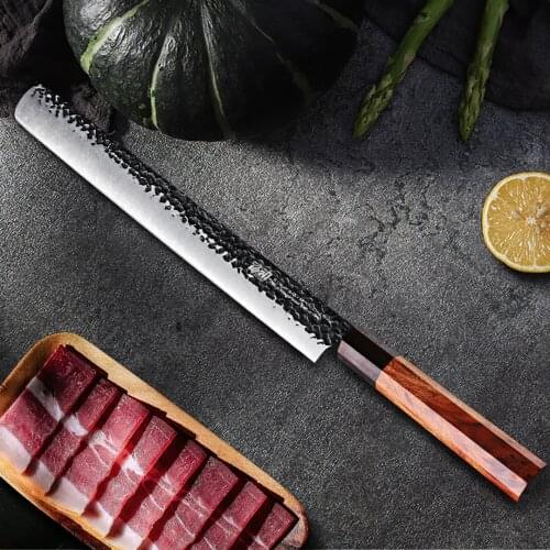 12 inch Salmon Slicer Knife 3 Layer 9CR18MOV Clad Steel Octagon Ebony Handle Brisket Ham Knives for Kitchen Slicing Filleting