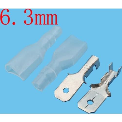 6.3mm Crimp Spade Terminal Wire Connector 6.3mm Male Spade Crimp Electrical Cable Crimp Terminals Block with Insulating Sleeve
