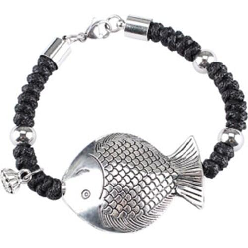 Wholesale Natural Black Stone With Luck Fish Charm Bracelet For Women Yoga Meditation Wrist Jewelry Handmade Unique