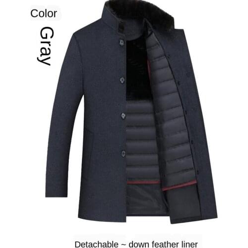 Wool Coat Men Thick Detachable Duck Down Liner Woolen Coat Mens Winter Warm Mens Trench Coat Long Overcoat Men England Style