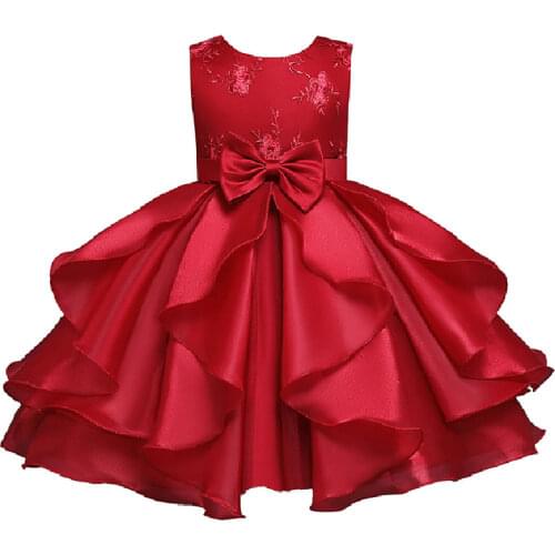 Girl Embroidered Flower Christmas Dress for Kids Birthday Princess Party Clothing Toddler Infant Children Dress for Girl Clothes