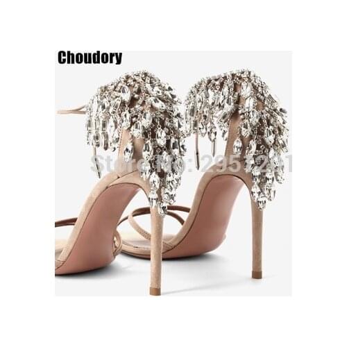 Summer Bling Bling Women Gladiator Sandals Brand Suede Strappy High Heels Shoes Woman Lace Up Pumps Rhinestone Cover Heel Sandal