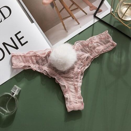 Sexy Lace Panties Cute Rabbit Tail Womens Underpants G-String Transparent Underwear Comfortable Female Thong