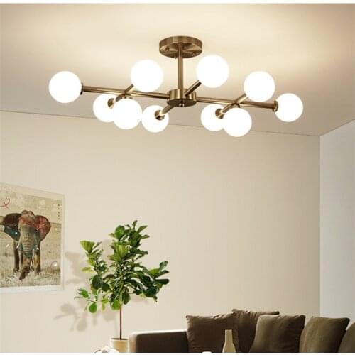 Nordic molecular chandelier Magic Bean Bedroom Led lustre metal Art Retro Brass Molecule Living Room flush mount chandelier