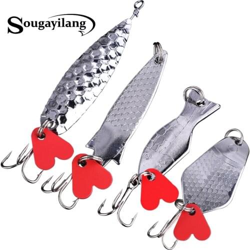 Sougayilang 4pcs Spoon Fishing Lure Baits Metal Spinner Spoon Fishing Lure VIB Hard Baits Sequins Hook Metal Lure Fishing Tackle